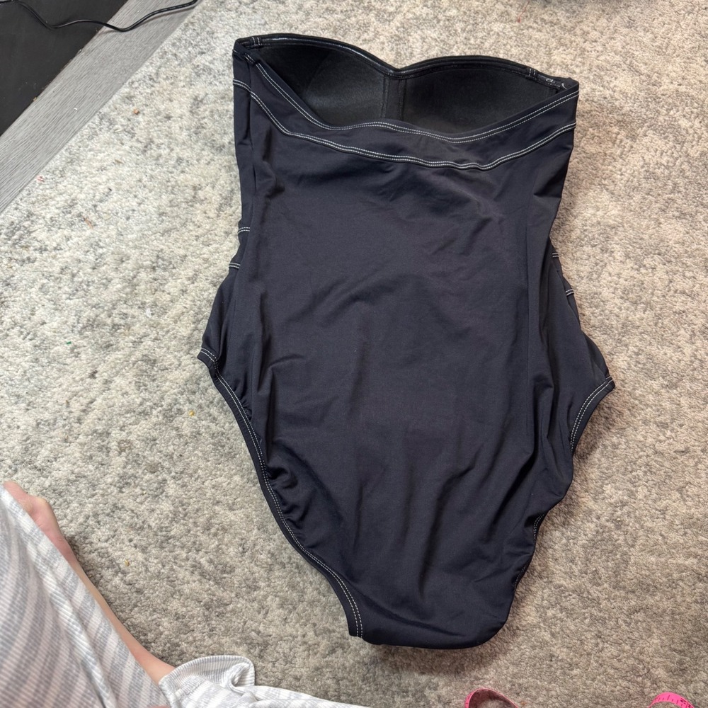 Bleu Rod Beattie Black Bandeau One Piece Swimsuit Contrast Stitch Gold Buckle 10 - Picture 9 of 9